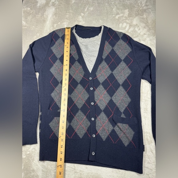 Armand Basi Men’s Wool Cashmere Blend Argyle Plaid Knit Faux Cardigan Sweater L - Picture 8 of 16
